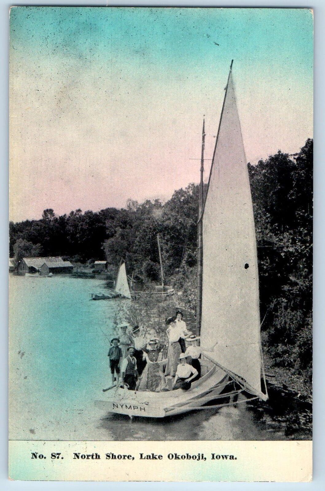 Dickinson County Iowa IA Postcard North Shore People On Yacht Scene 1920 Antique