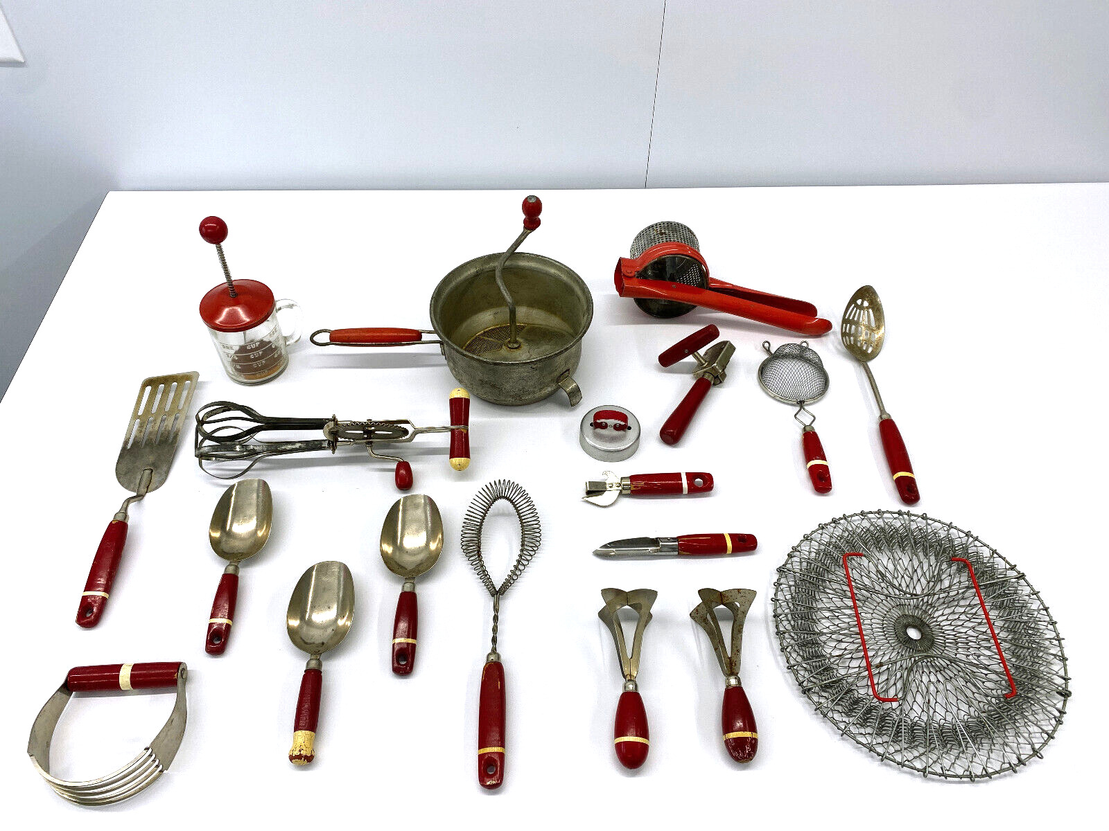 Vintage Red Handle Kitchen Utensils Gadgets, Lot of 19