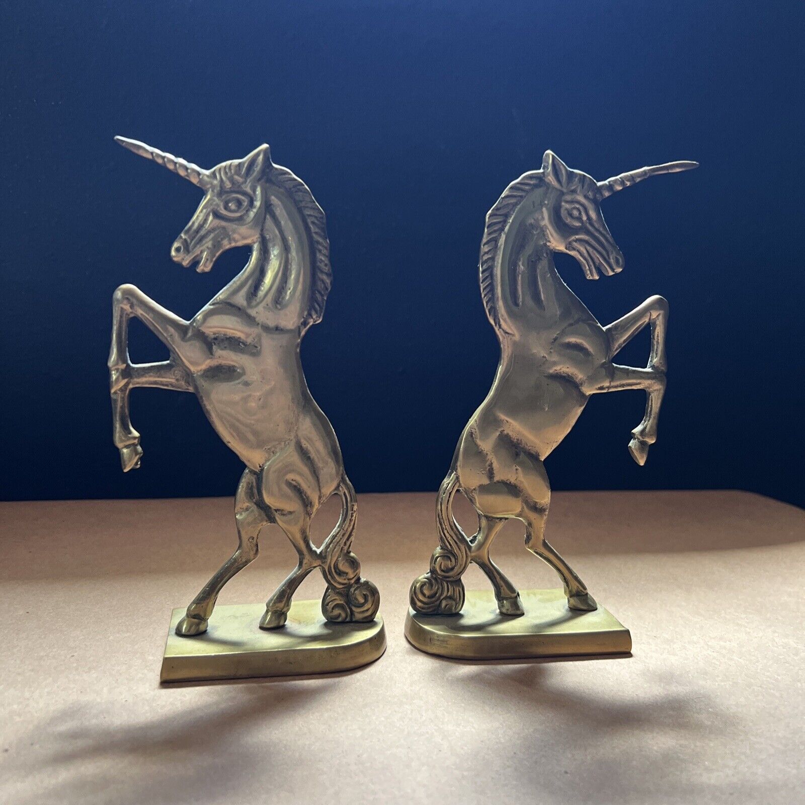 Vtg 1970s Rearing Unicorn Solid Brass Magical Mystical Figurine Book End 7.5\