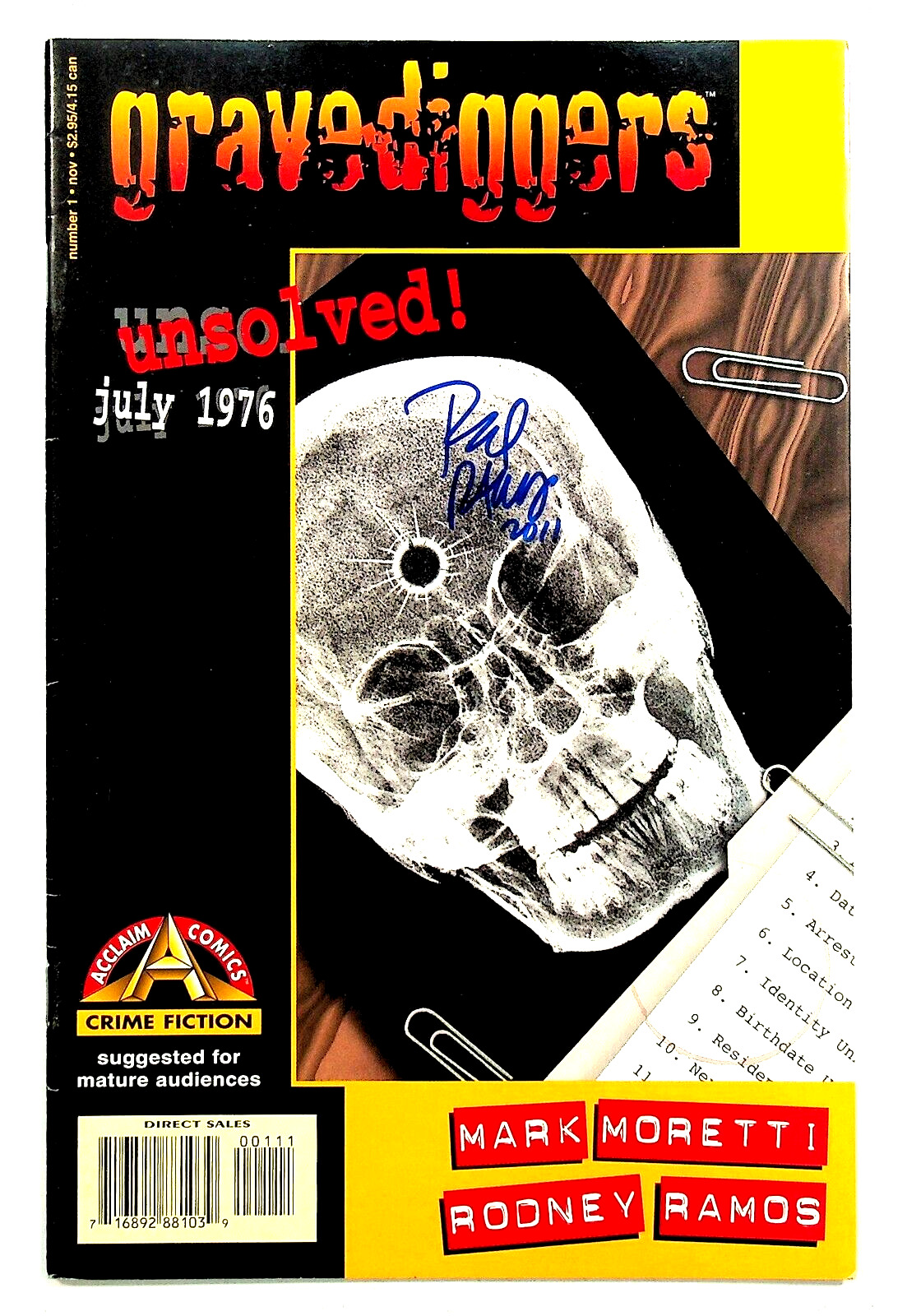 Gravediggers Unsolved #1 Signed by Rodney Ramos Acclaim Comics