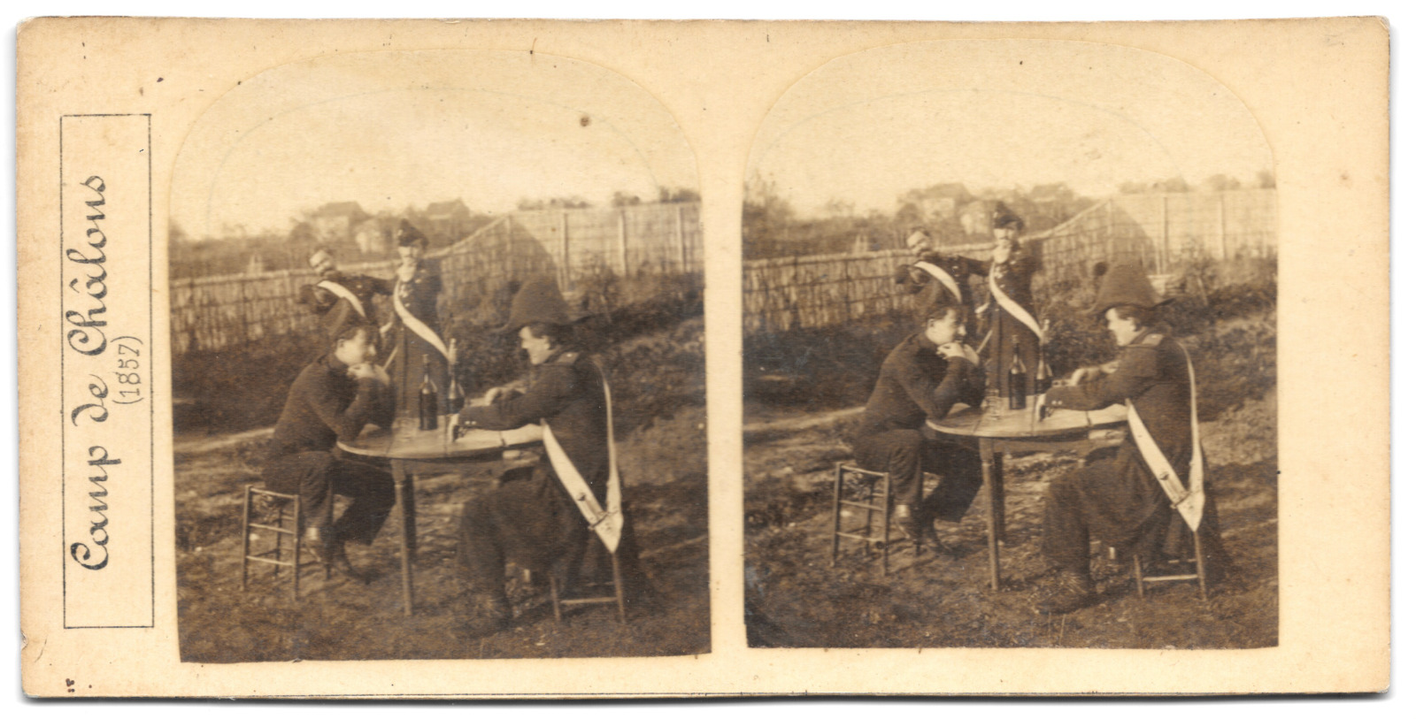 1857 Gustave le Gray Stereo Camps de Châlons Photo Military Officers Drinking