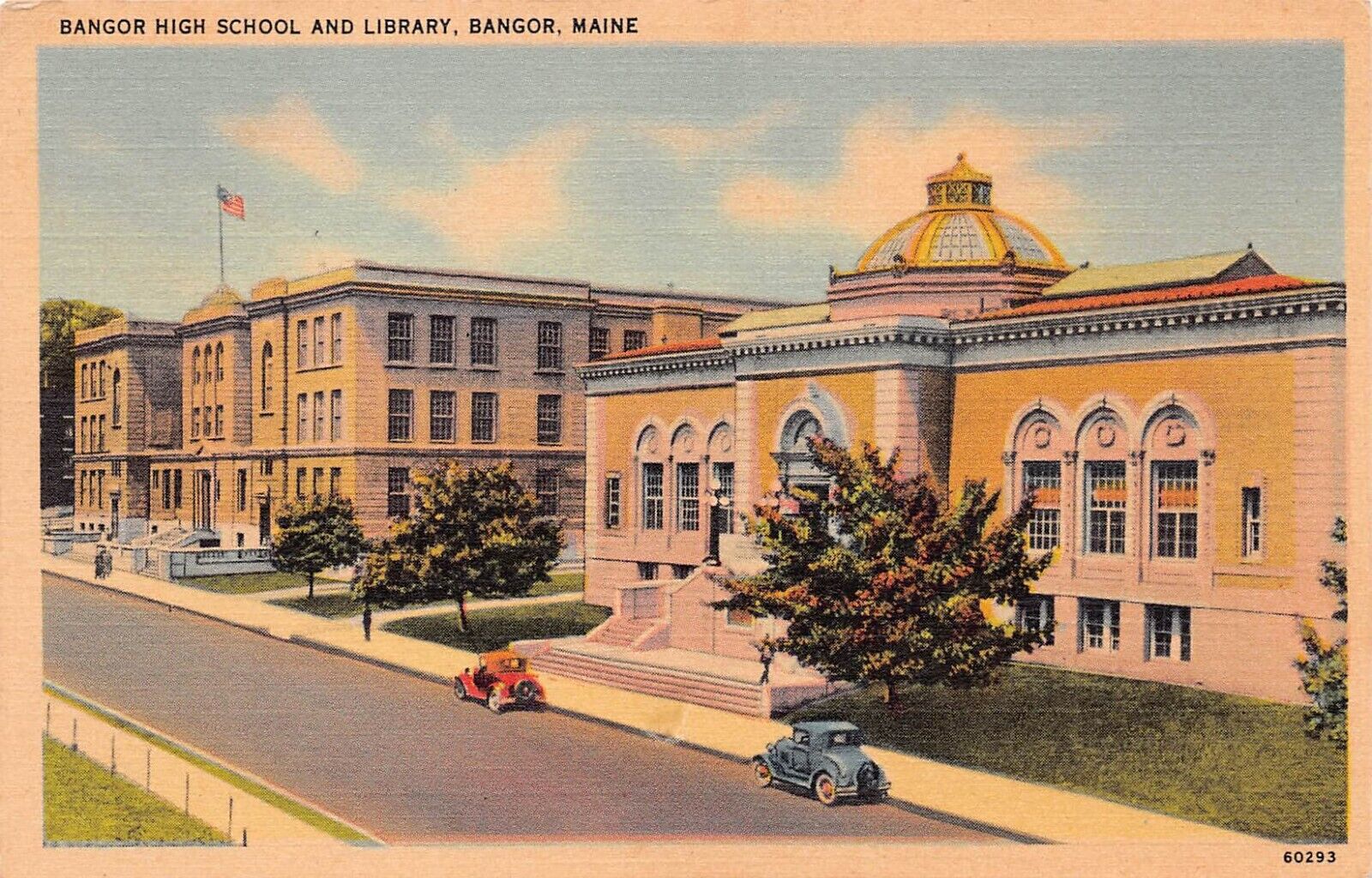 Bangor ME Maine High School and Library Brewer Cancel Harford Vtg Postcard C59