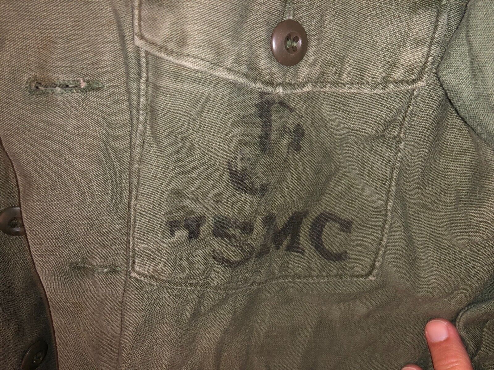 Vietnam War US Marine Corps OD Fatigue USMC NAMED Uniform Shirt Size 15 1/2 X 33