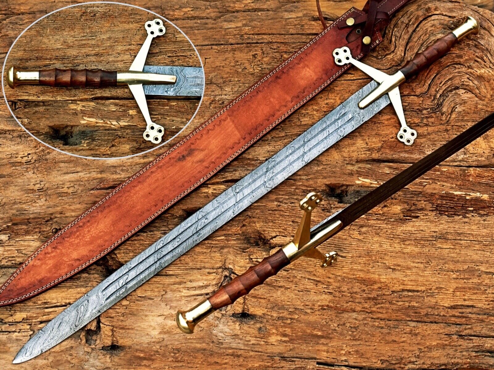 Handmade Inches Long Damascus Steel Claymore Sword/Highlands Scottish Sword.