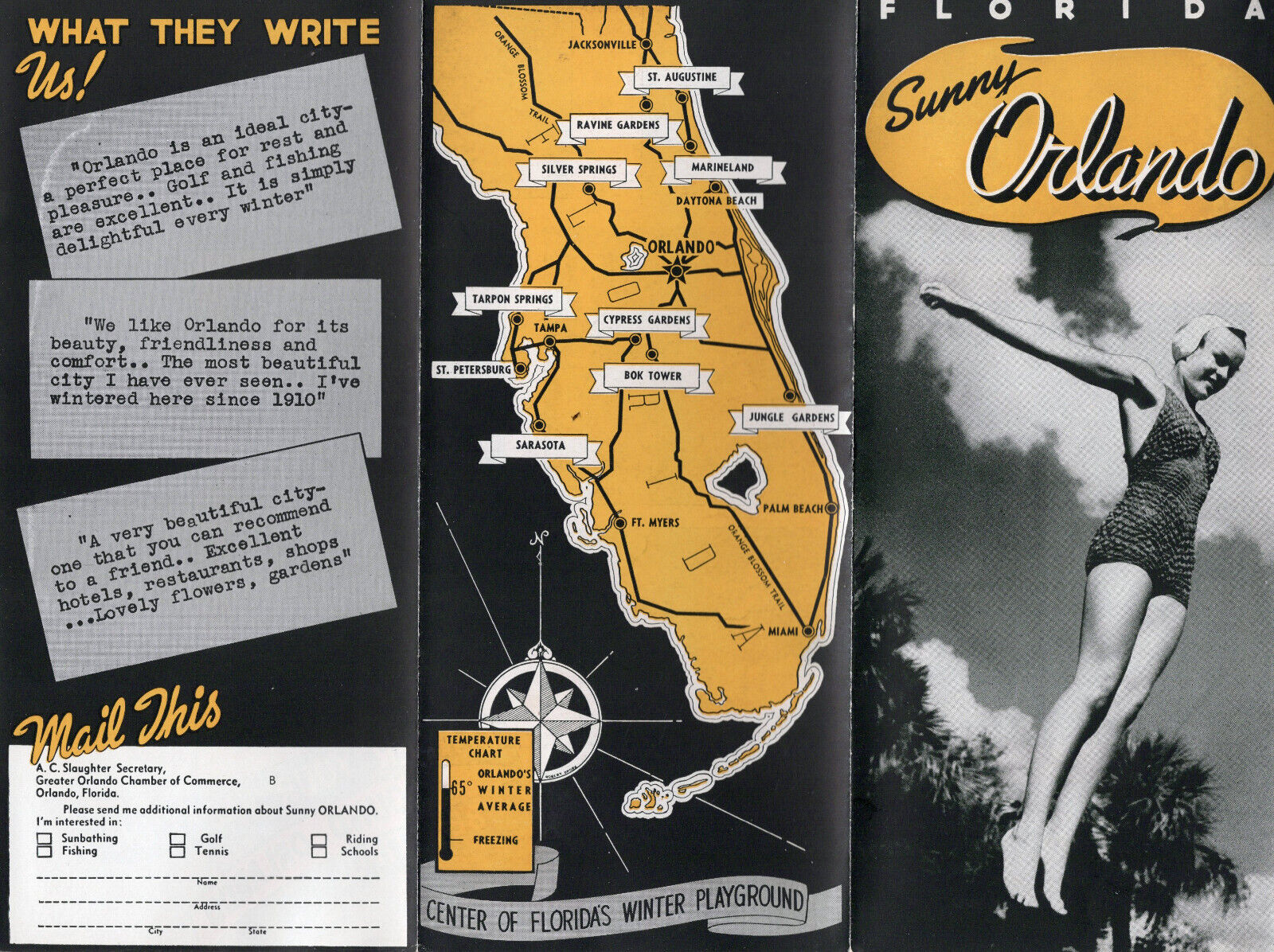 Orlando Florida Vintage 1940\'s Travel Brochure Black & White Photos Locator Map