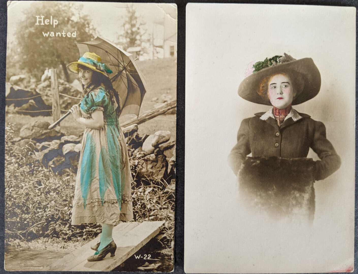 RPPC Lot of 2 Hand Colored Photos of Women in Hats