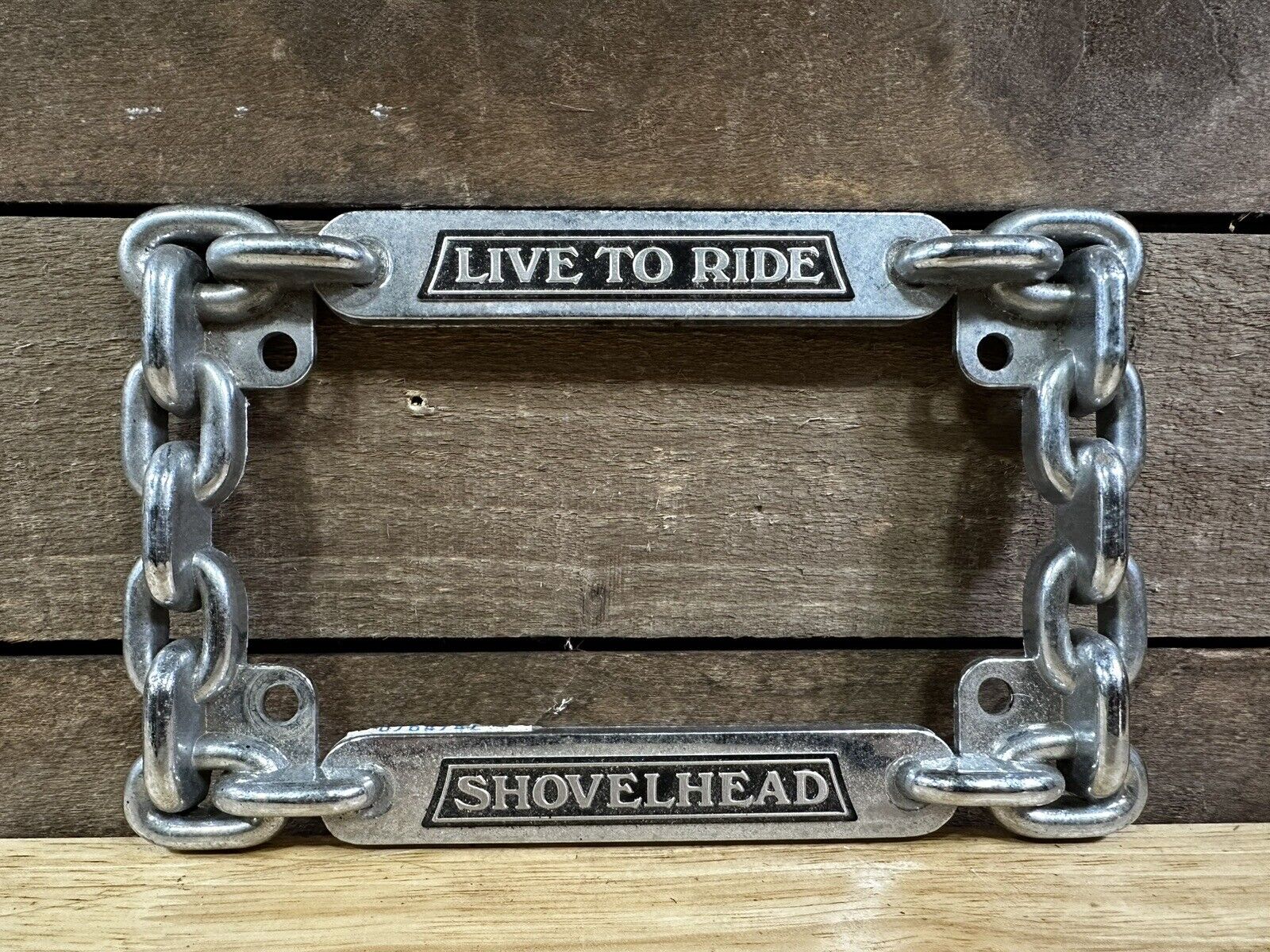Vintage Metal “Shovelhead” Live To Ride Chain Link Plate Holder