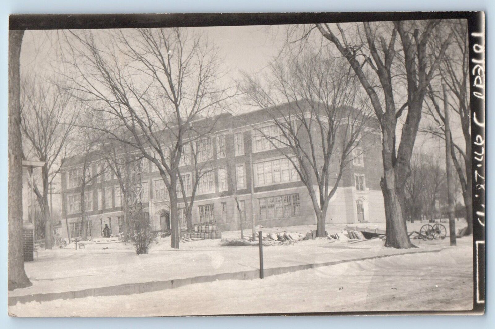 Toledo Ohio OH Postcard RPPC Photo School Campus Building Winter Scene c1910's