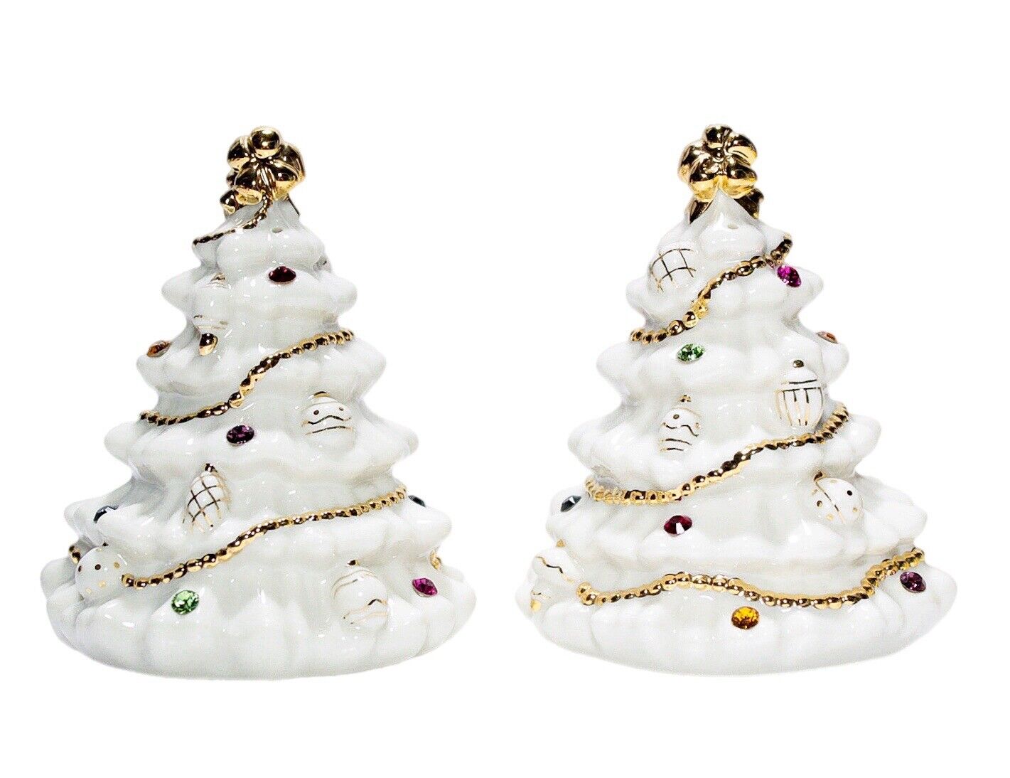 2001 LENOX Jewels Of Christmas Porcelain Salt & Pepper Tree Shakers