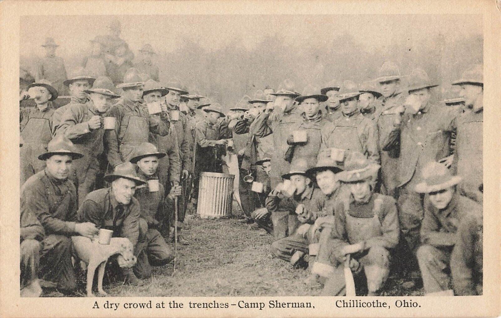Postcard Chillicothe, Ohio: Camp Sherman, A Dry Cowd at the Trenches, WWI