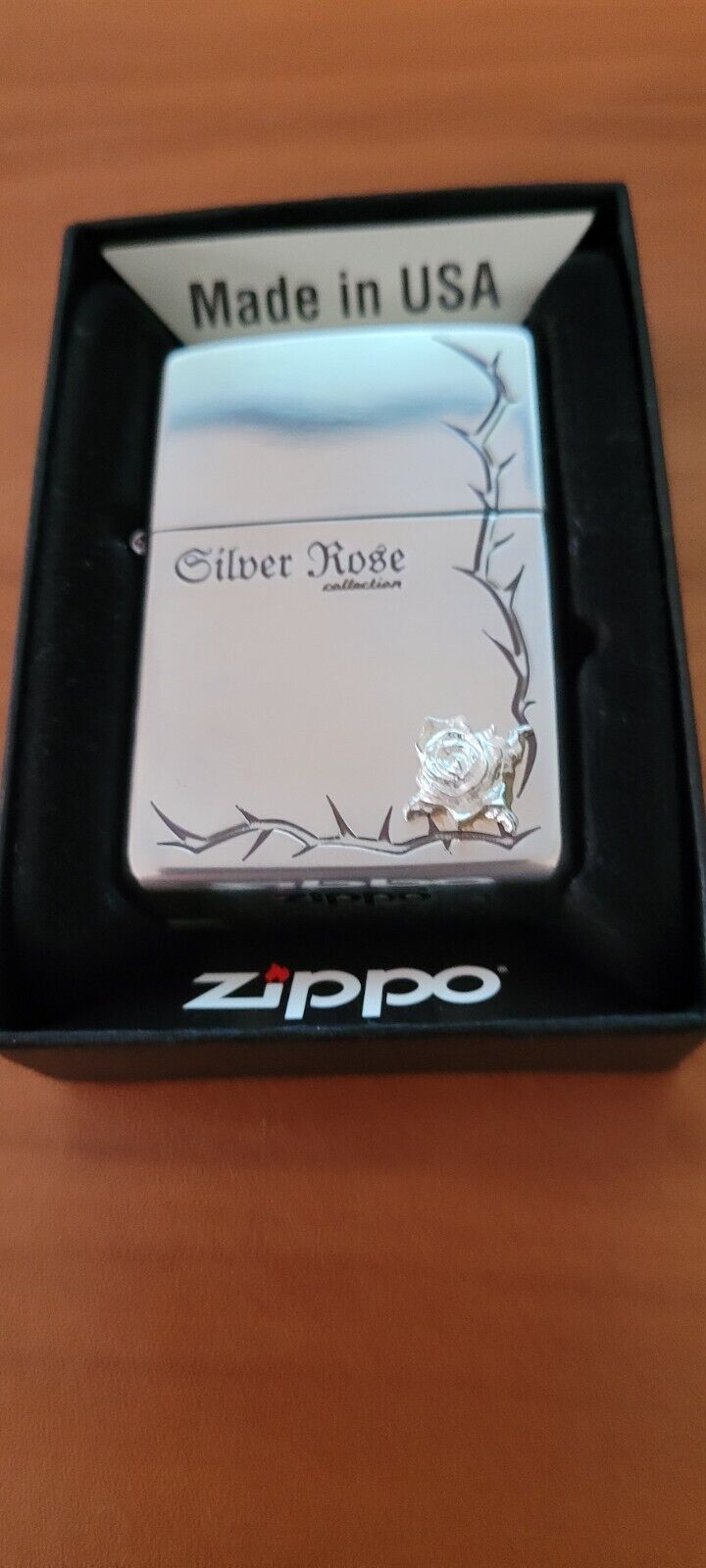 ZIPPO Rose Sterling Silver Metal Silver Etched Logo Zippo Lighter Rose Fashion 