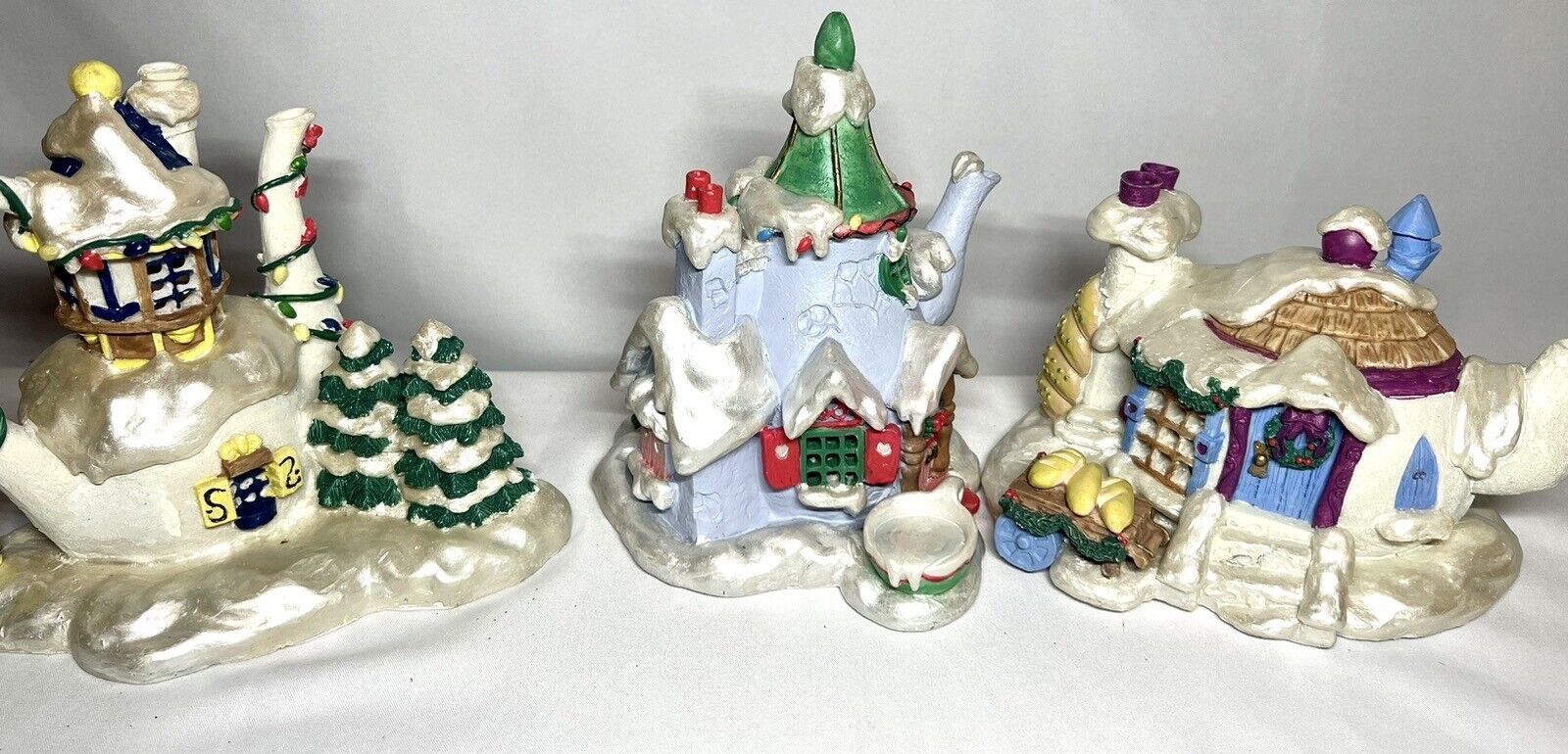 3 VNT Lightable Christmas Teapots From Teapot Village 1998 Trendmasters Sears