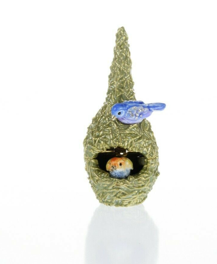 Green Bird nest Trinket Box Hand made  by Keren Kopal with  Austrian Crystals
