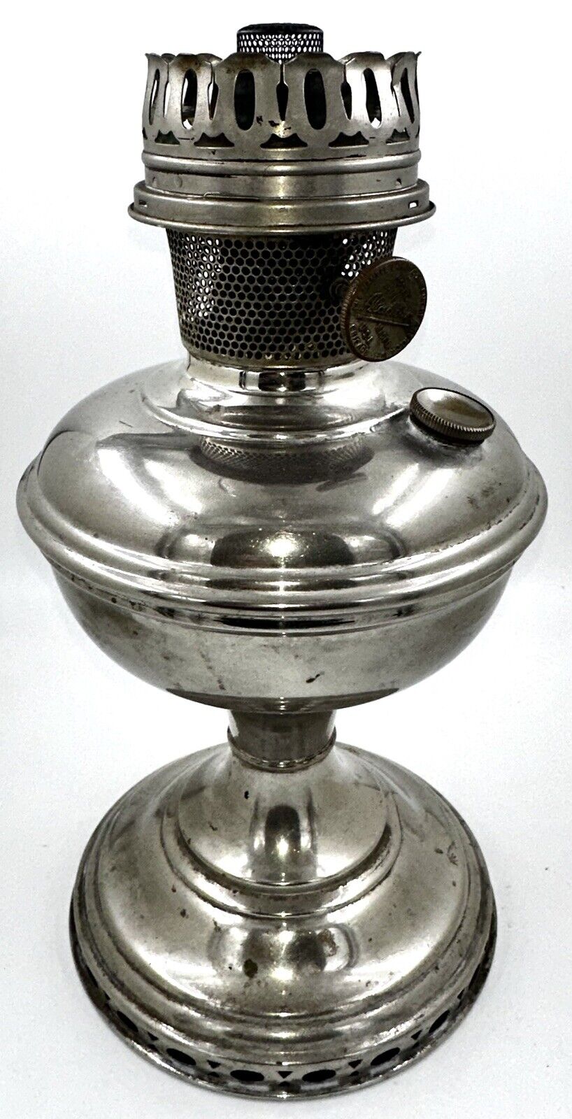 Antique ALADDIN 11 Center Draft Kerosene Lamp w/ Flame Spreader, Burner - Nickel