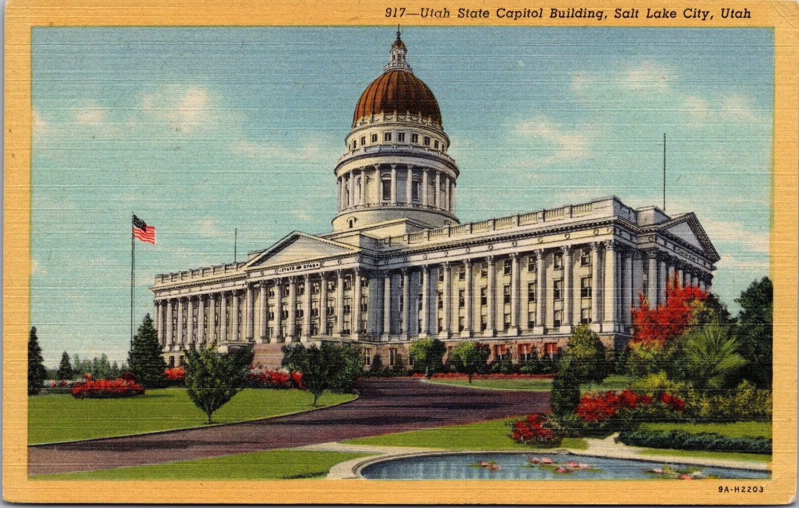 Postcard Utah State Capitol Building Salt Lake City UT Utah Flag Rotunda 1951