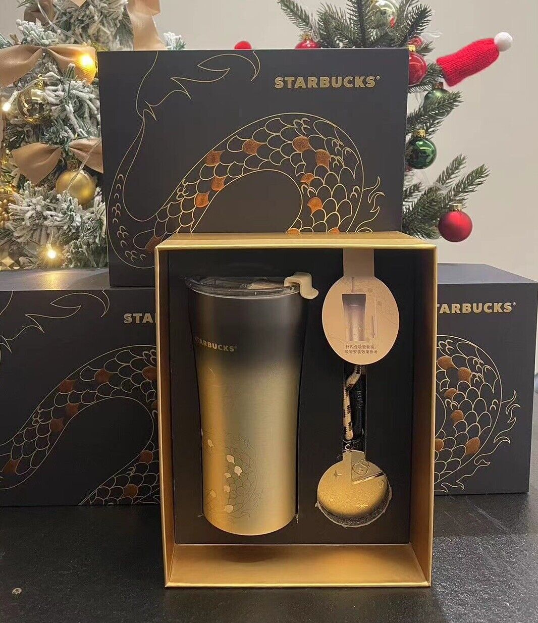 2024 China Starbucks x STTOKE Dragon Year 16oz Desk Tumbler +Pendant Gift Box