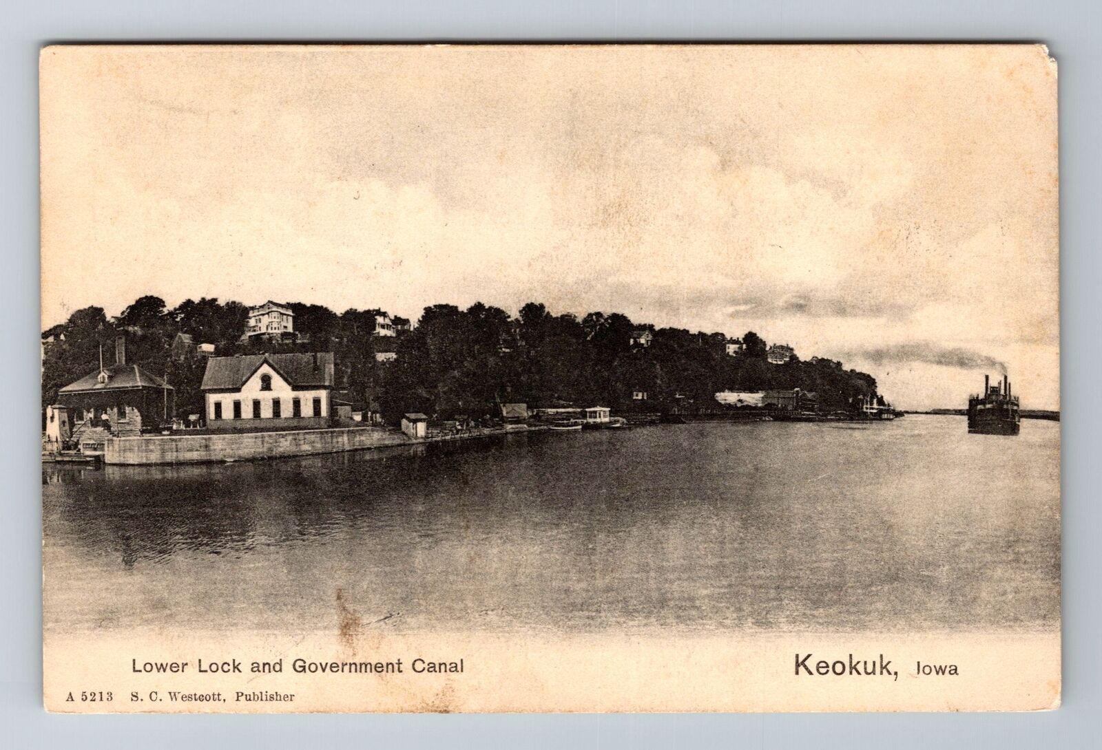 Keokuk IA-Iowa, Lower Lock, Government Canal, Antique, Vintage c1907 Postcard