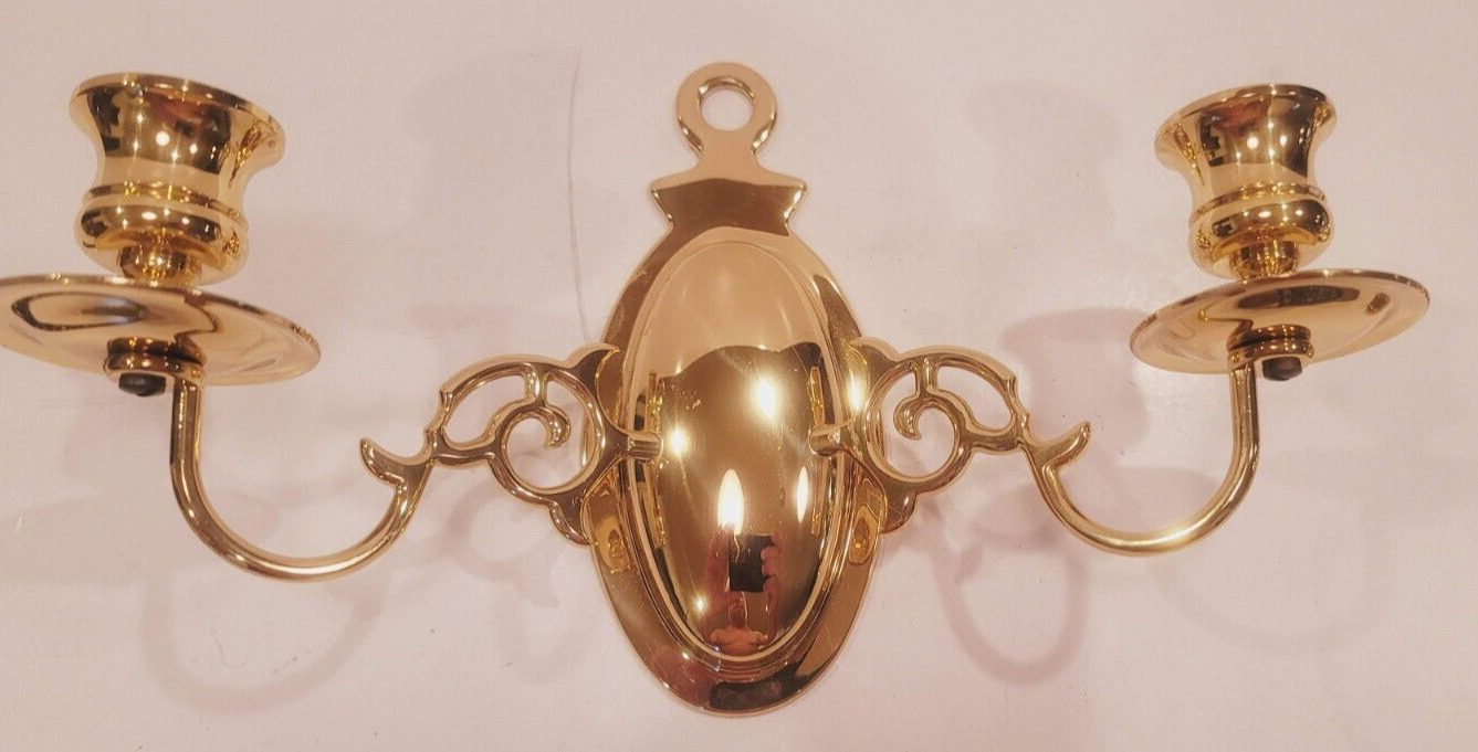Baldwin Polished Brass Double Arm Colonial Wall Sconces Candle 6\