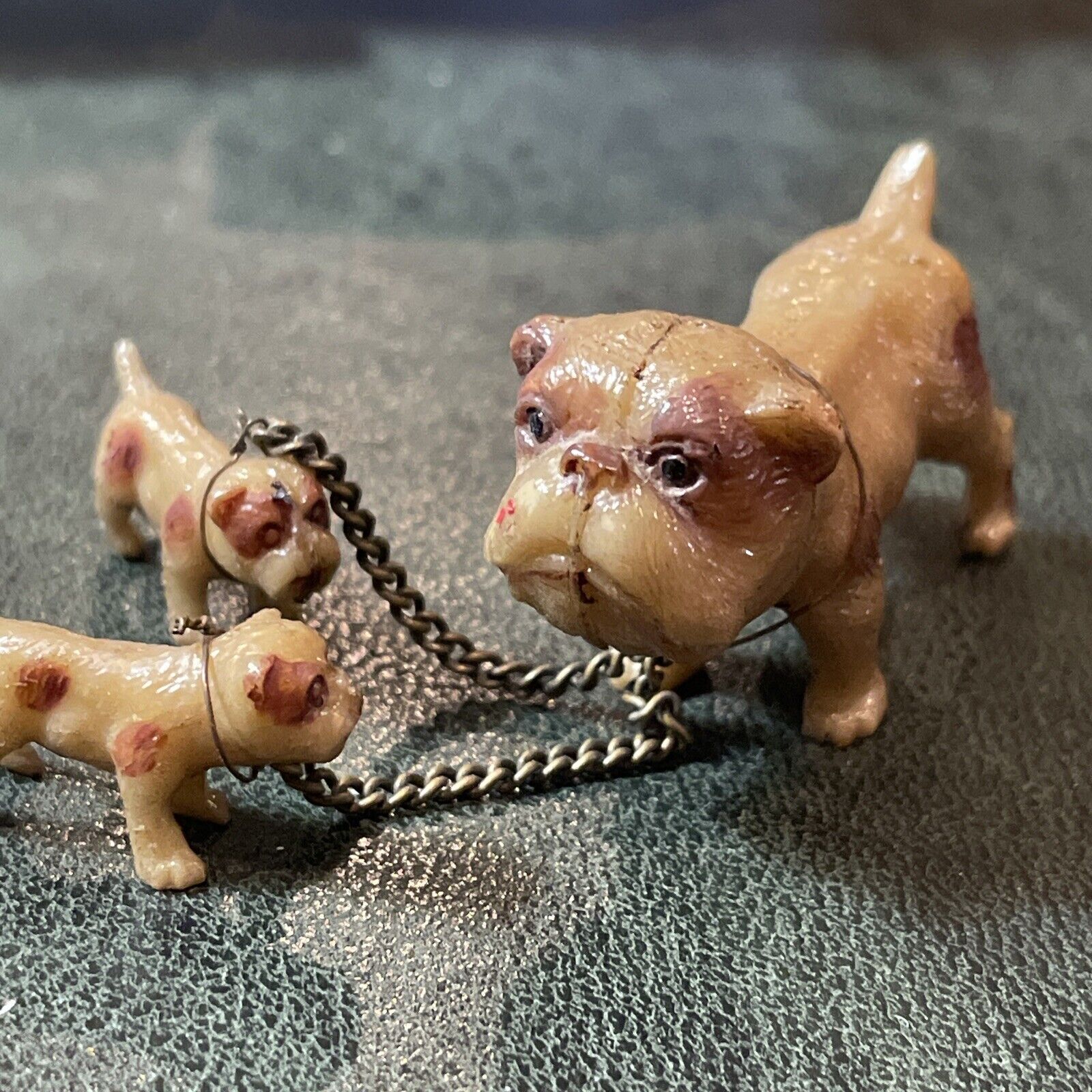 VINTAGE MINIATURE Bulldog BULL DOG AND PUPPIES ON CHAIN JAPAN