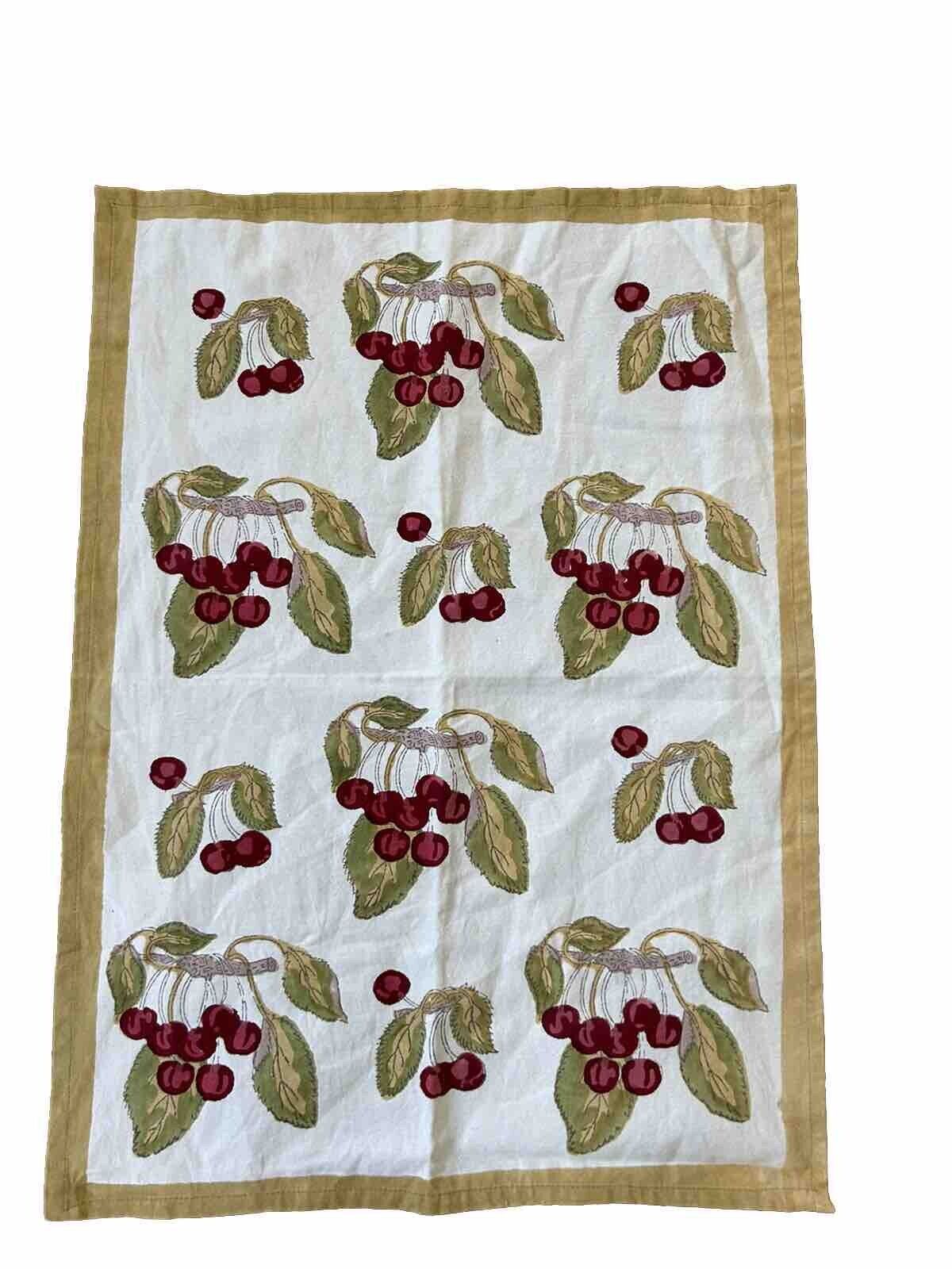 Vintage Couleur Nature Bruno Lamy Paris  Cotton Tea Towel Cherry Cherries 🍒