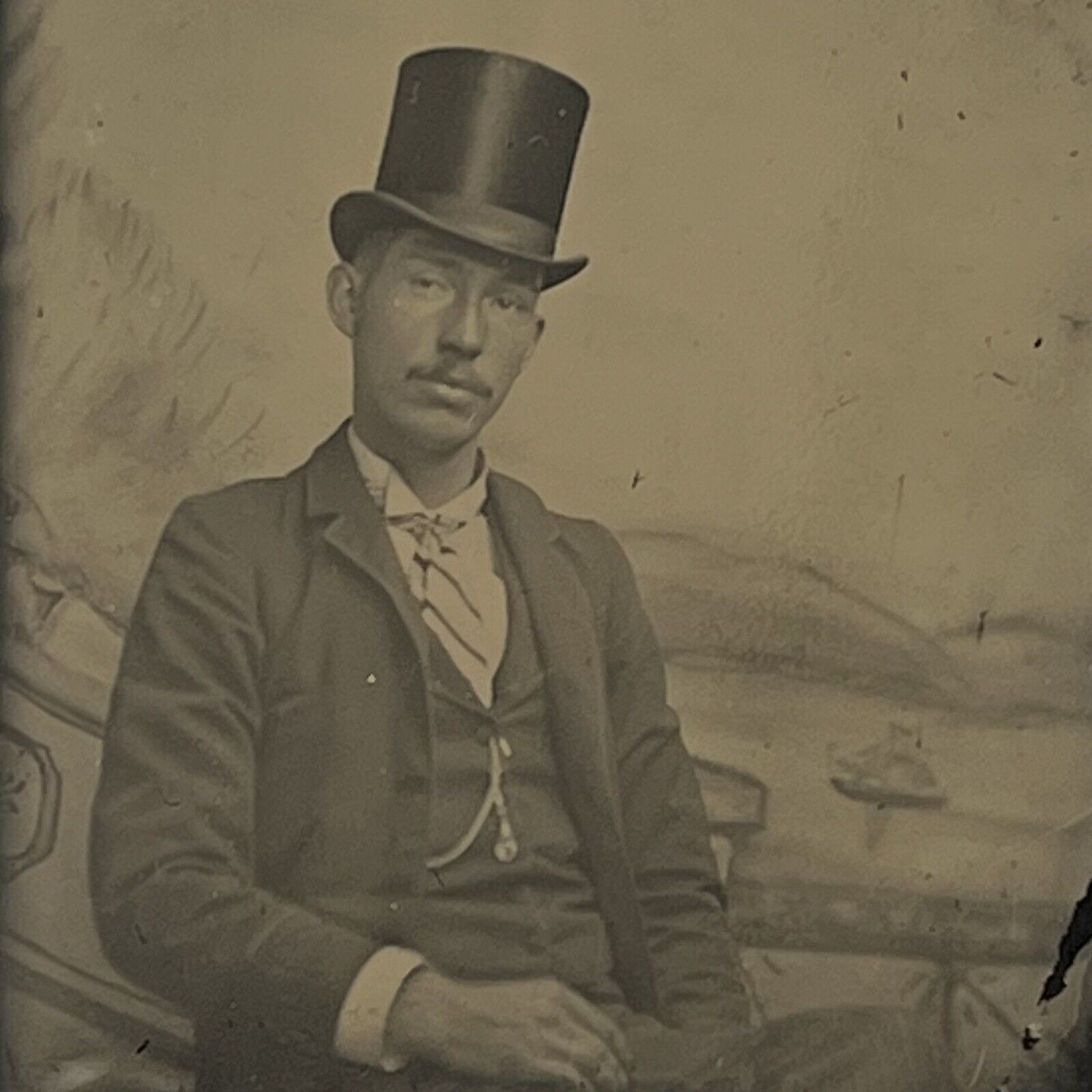 Antique Tintype Photograph Very Handsome Dandy Young Man Top Hat Gay Int