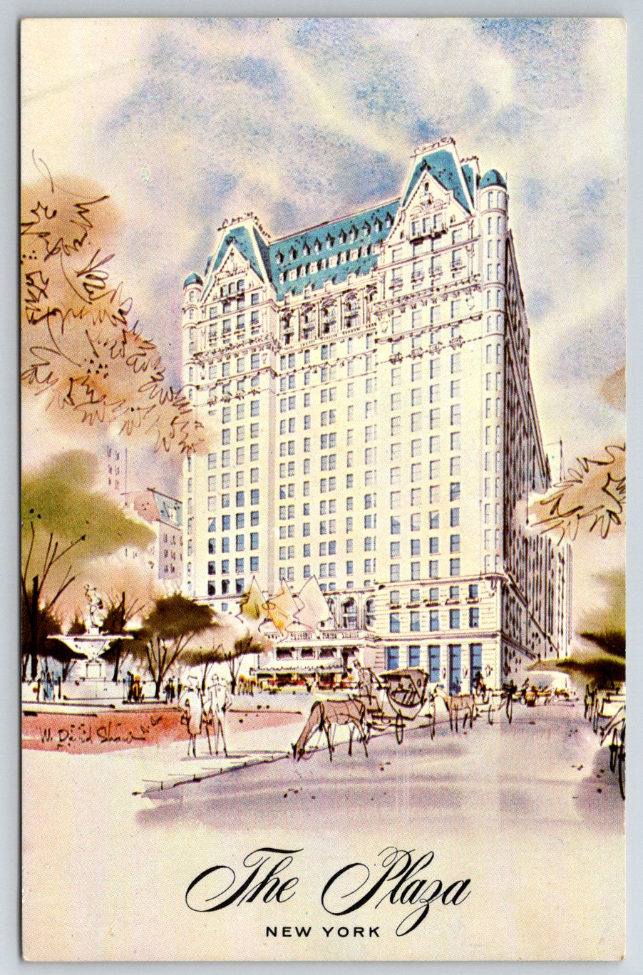 c1960s The Plaza New York Hotel Art Vintage Postcard