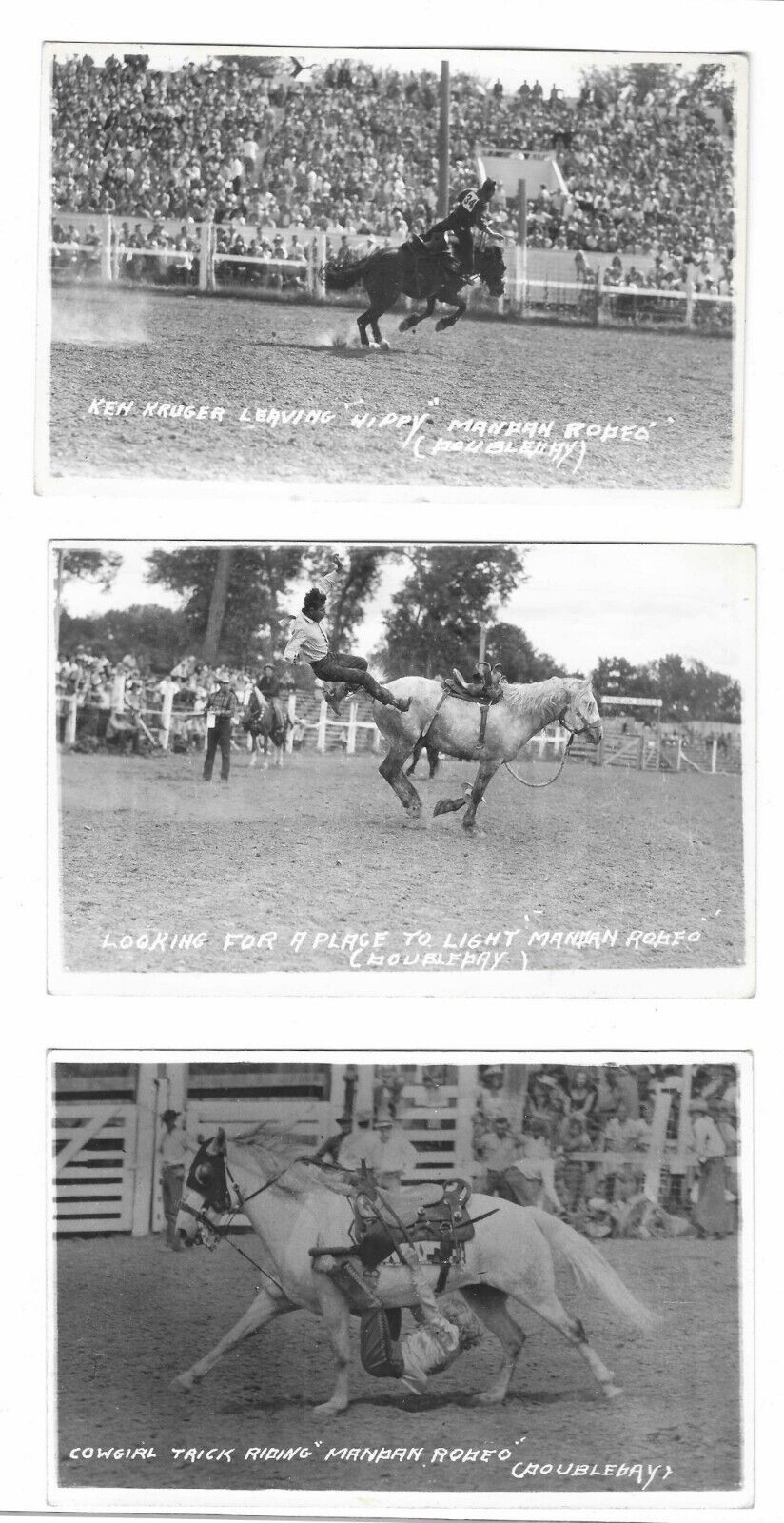 Vintage RPPC Mandan Rodeo Doubleday Broncos Trick Riding Postcards