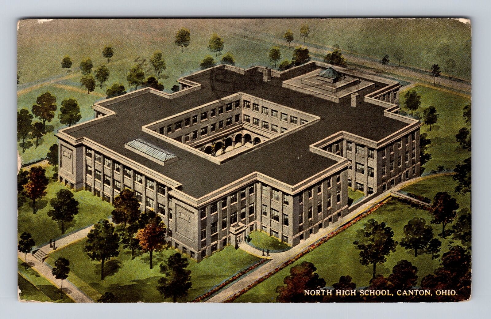 Canton OH-Ohio, Birds Eye View North High School, Vintage c1916 Postcard