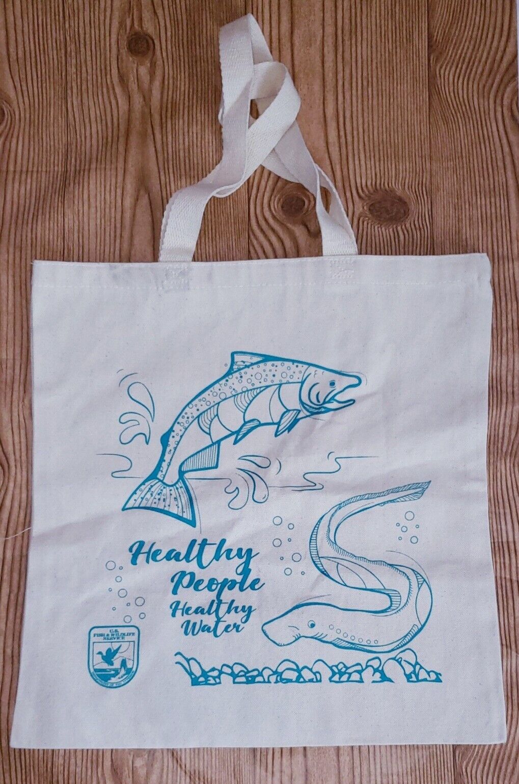 US Fish Wildlife Svc Tan Canvas Bag Teal Fish \