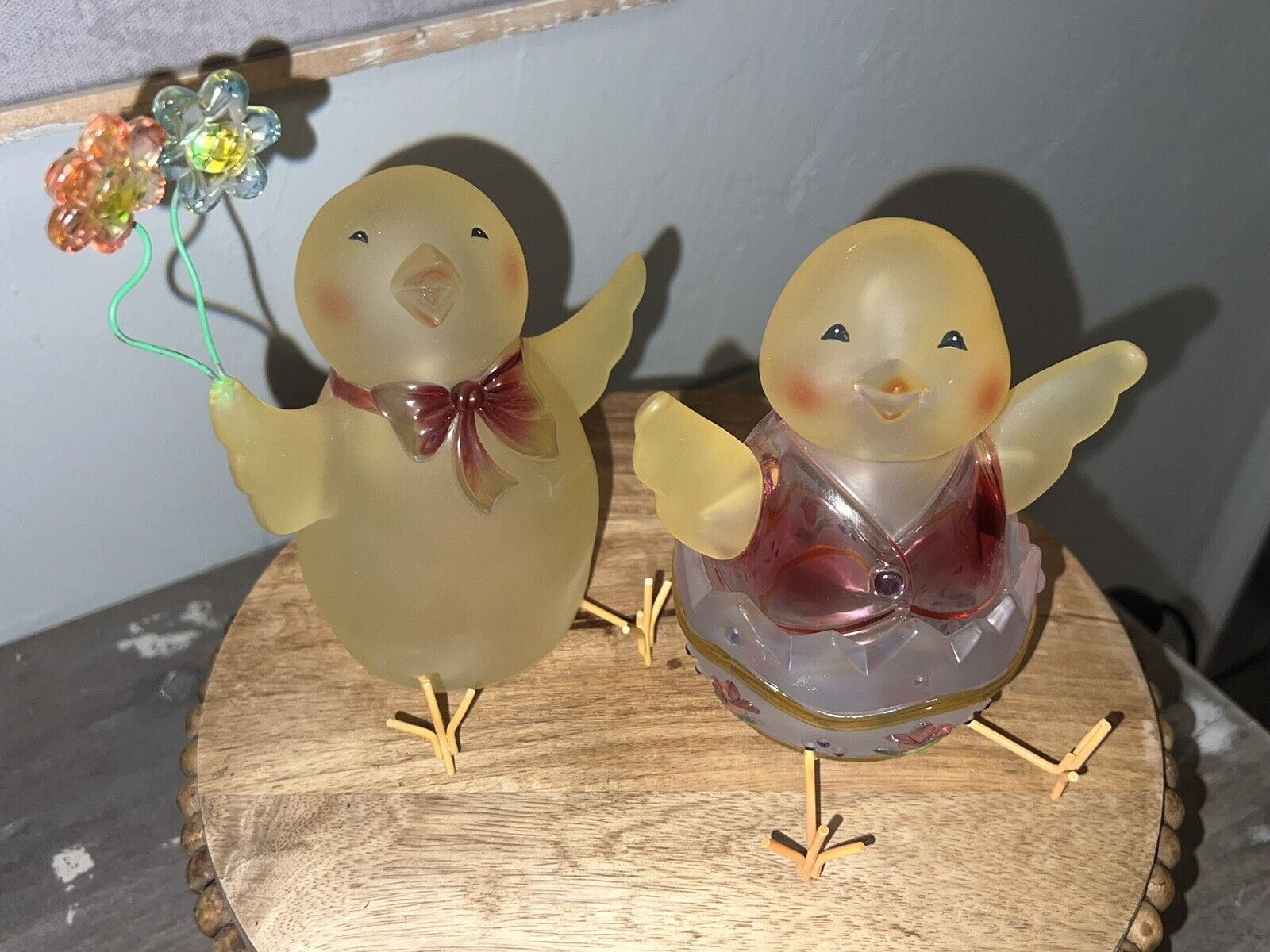 Vintage SCF Cannon Frosted Easter Chick Egg Yellow  Acrylic Decoration Pair Lot