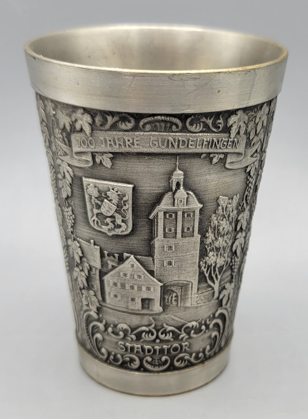 Vintage Rein ZINN Becker Stuttgart German Pewter Wine Cup Glass Embossed Mug