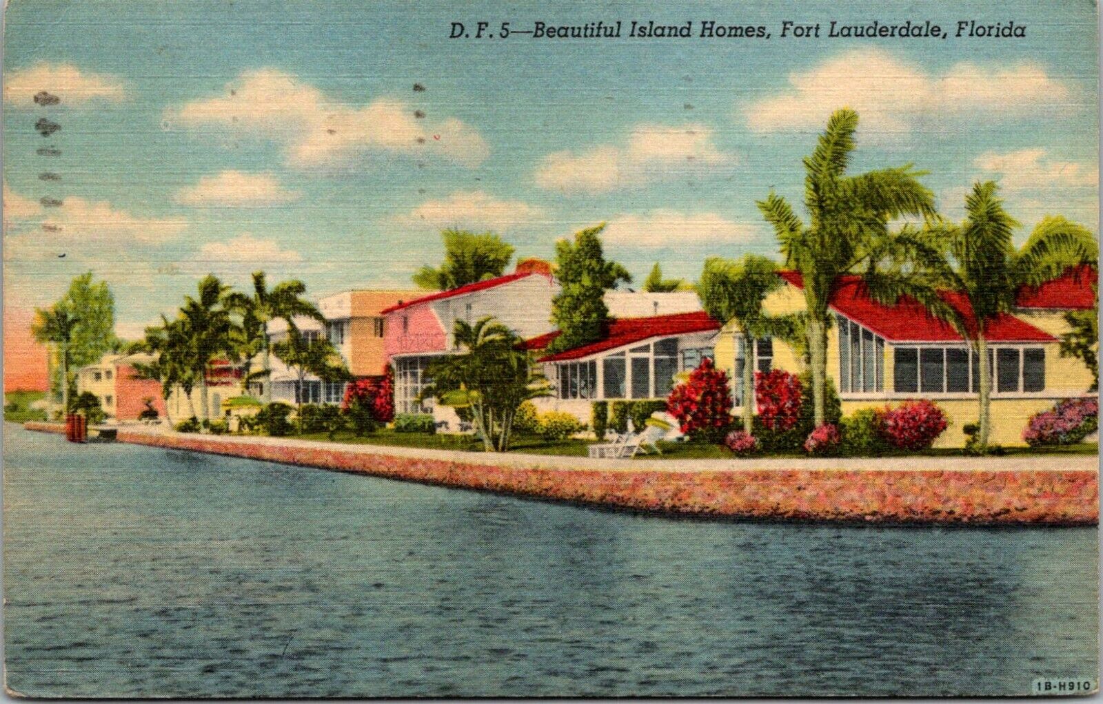 Postcard Linen Beautiful island Homes Fort Lauderdale  Florida FL
