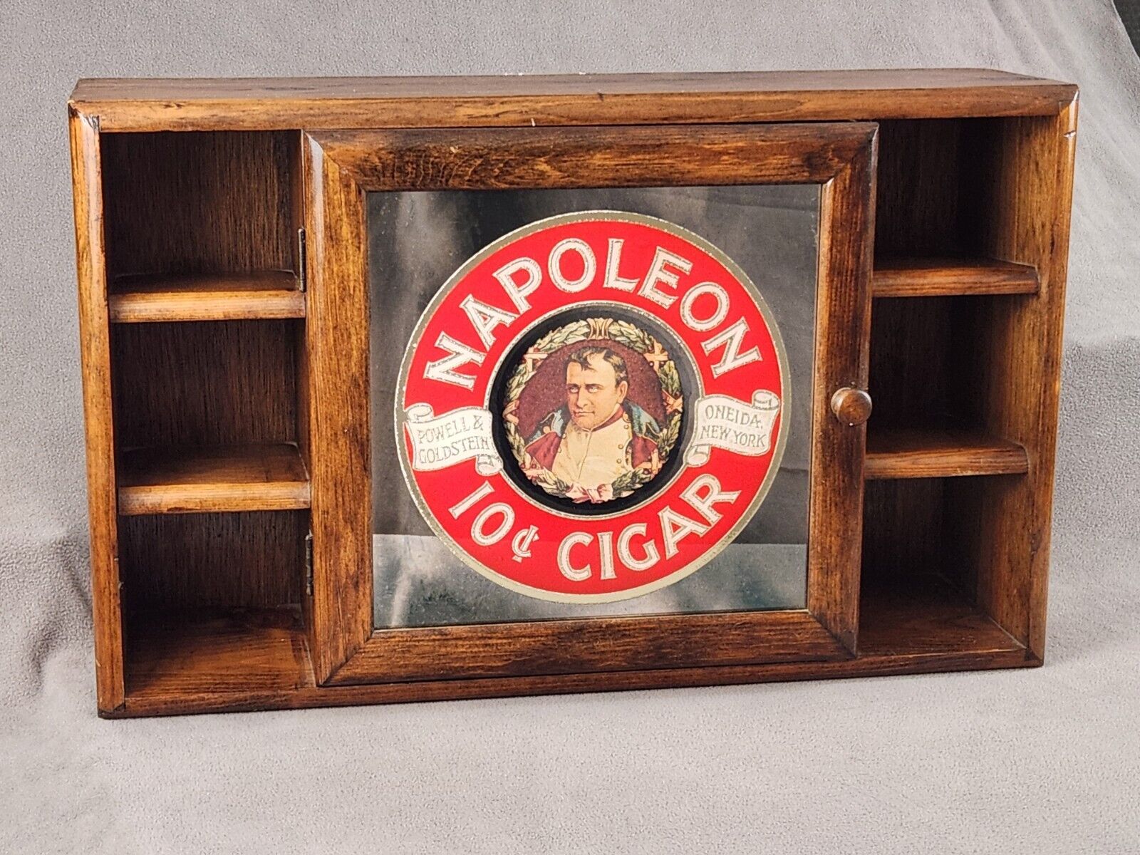 Vintage Reverse Glass Napoleon Cigar Sign Wall Shelf Wood Glassics Co. 