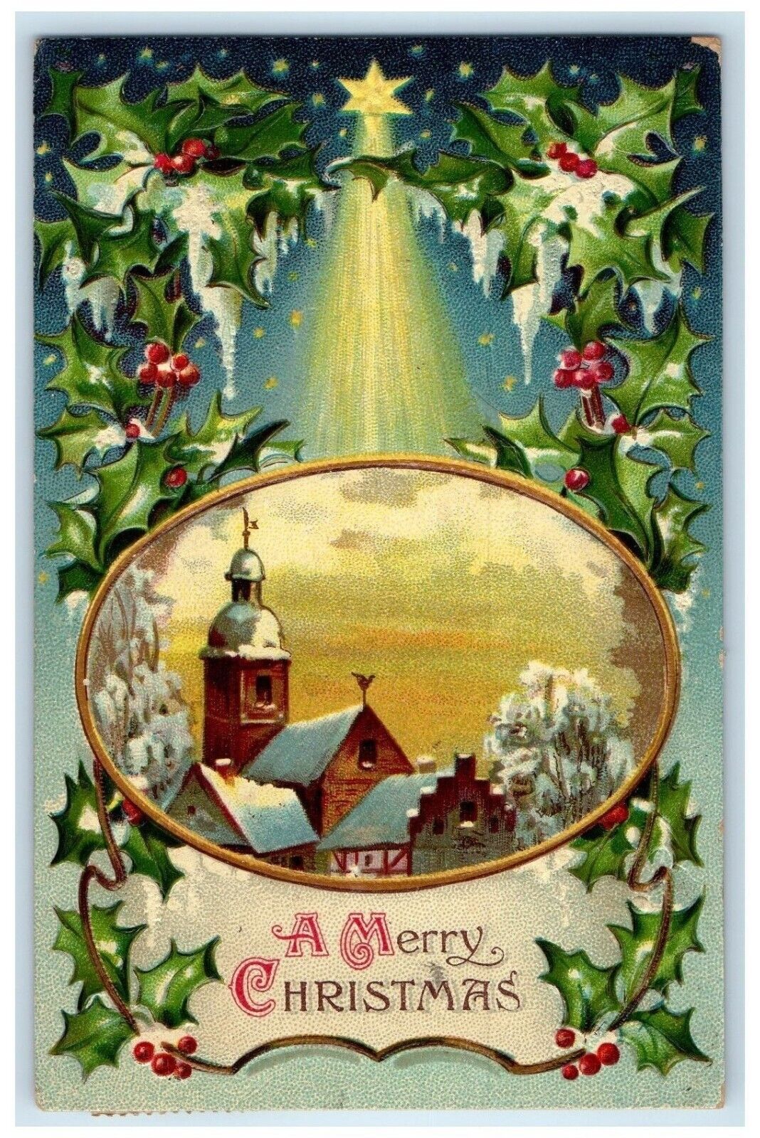 c1910's Christmas Holly Berries House Church Fancy Cancel Donnellson IA Postcard