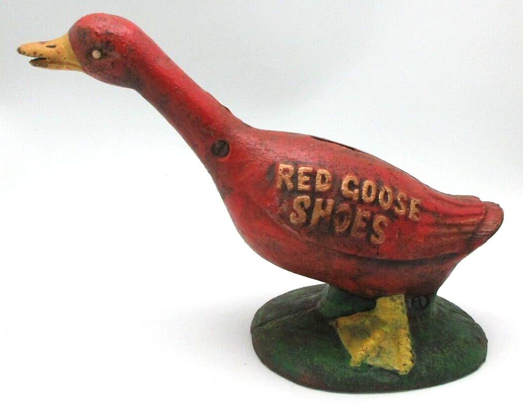 Red Goose Shoes Cast Iron Doorstop Bank Vintage Painted