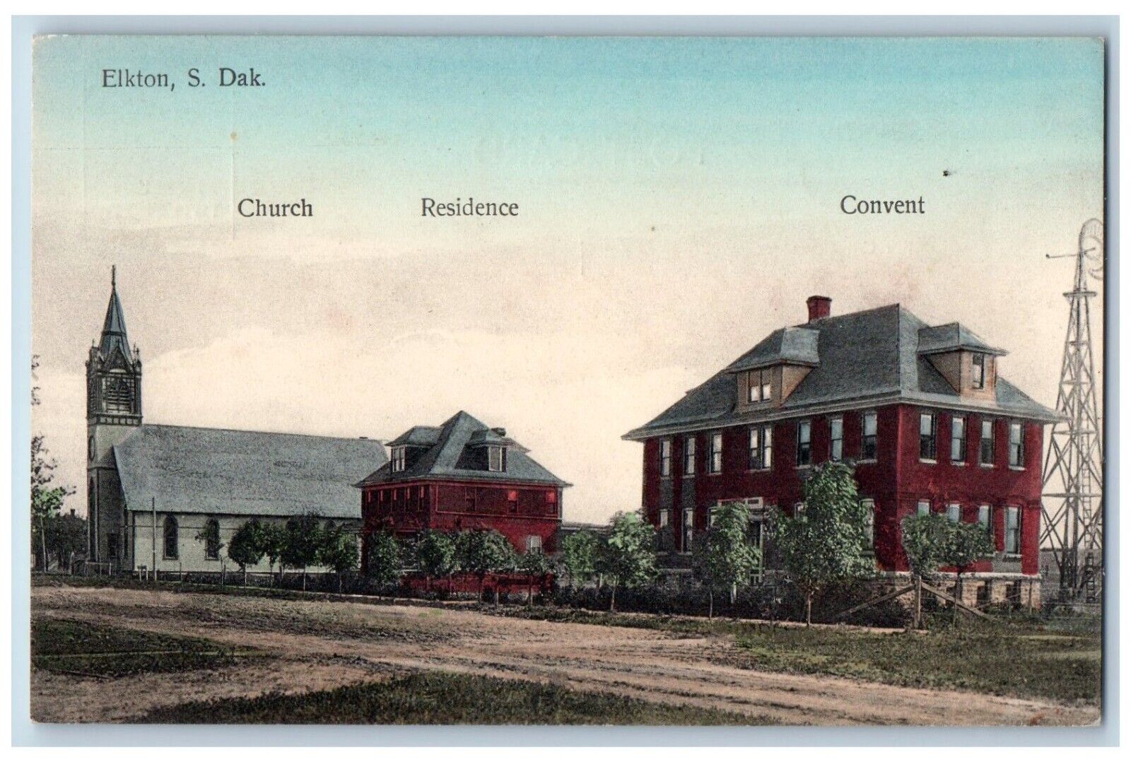 Elkton South Dakota SD Postcard Church Residence Convent Buildings 1910 Unposted
