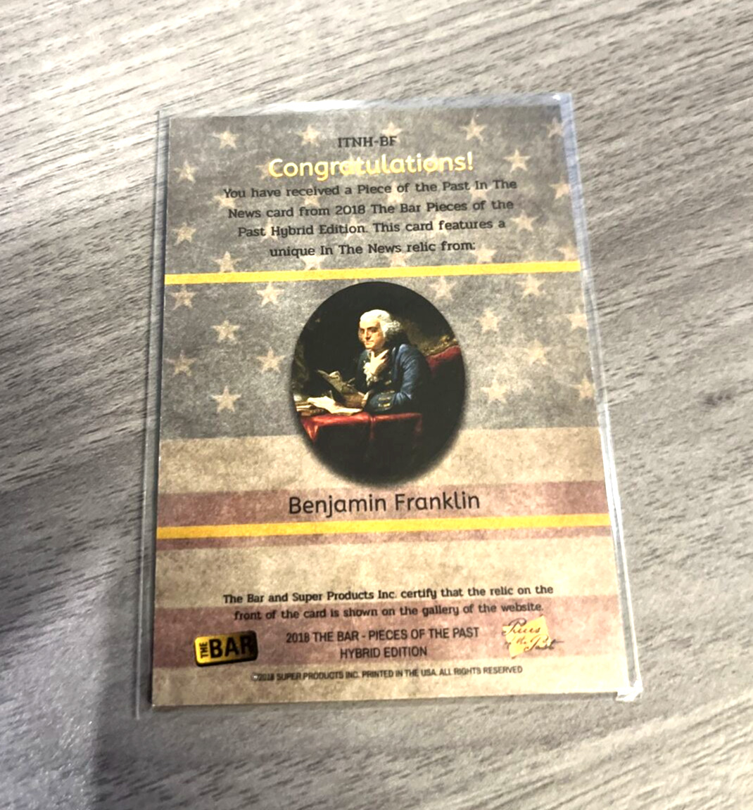 Pieces Of The Past 2018 The Bar BEN FRANKLIN AUTHENTIC RELIC THE BAR