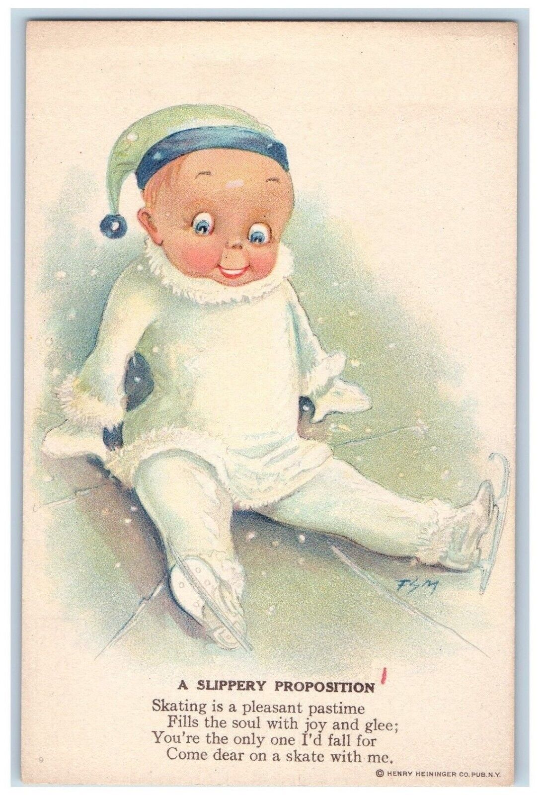 c1910\'s Little Kid Ice Skating A Slippery Preposition Advertising Postcard