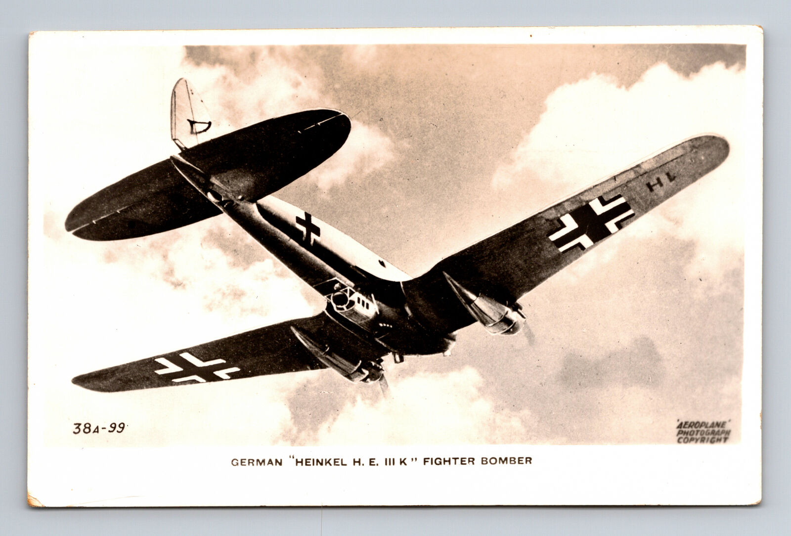 RPPC WWII German Heinkel HE III K Fighter Bomber Aeroplane Photograph Postcard