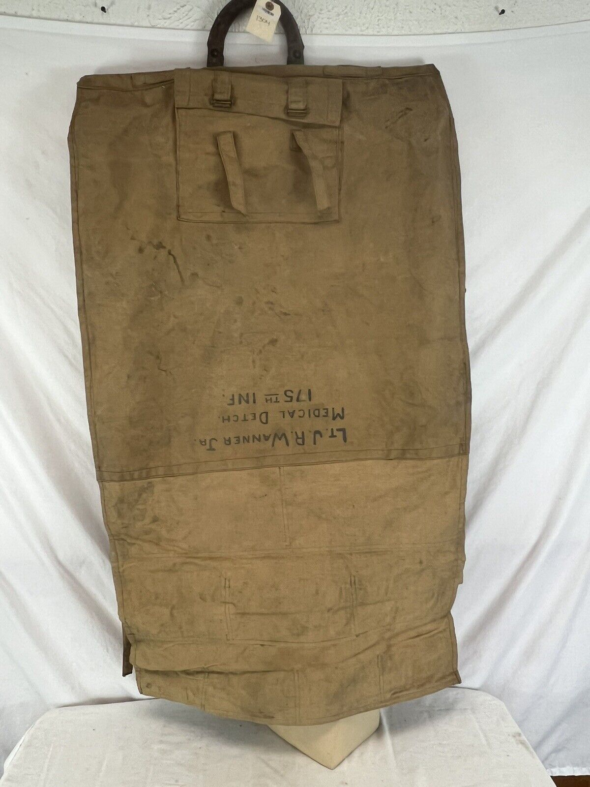 WW1 Army Navy Canvas Military Uniform Garment Bag Tan Named 175th Infantry