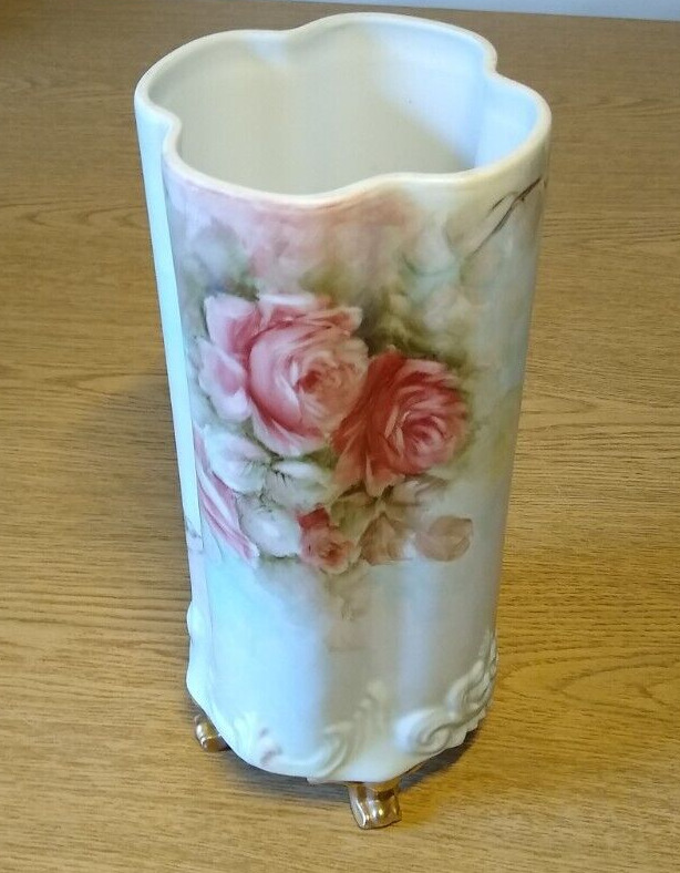 Vintage Footed Floral Porcelain Vase Signed 1973 12\