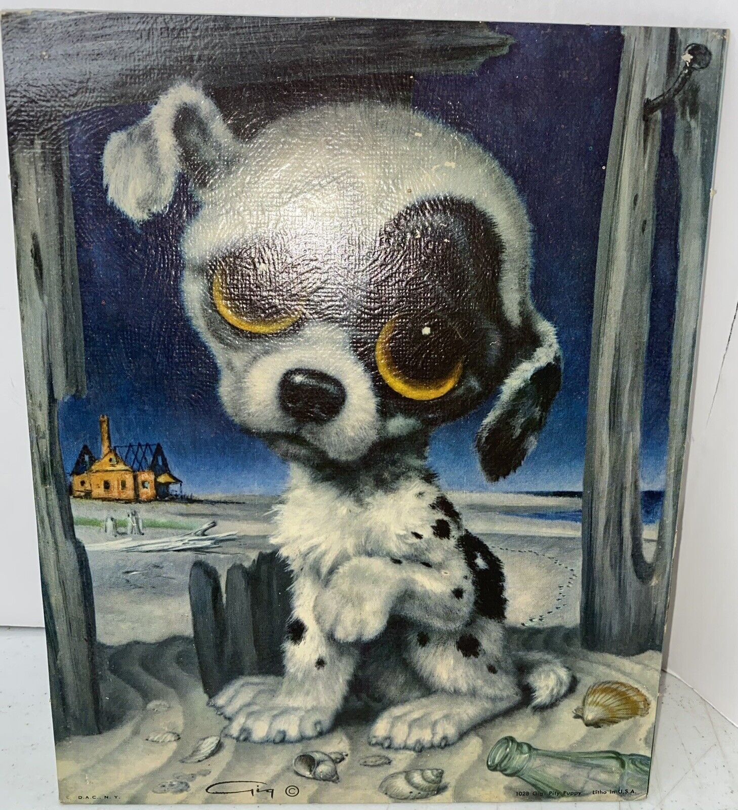 VTG Gig Big Eye Dog Pity Puppy Litho 8” X 10” Art Print 1966 Made In USA Real
