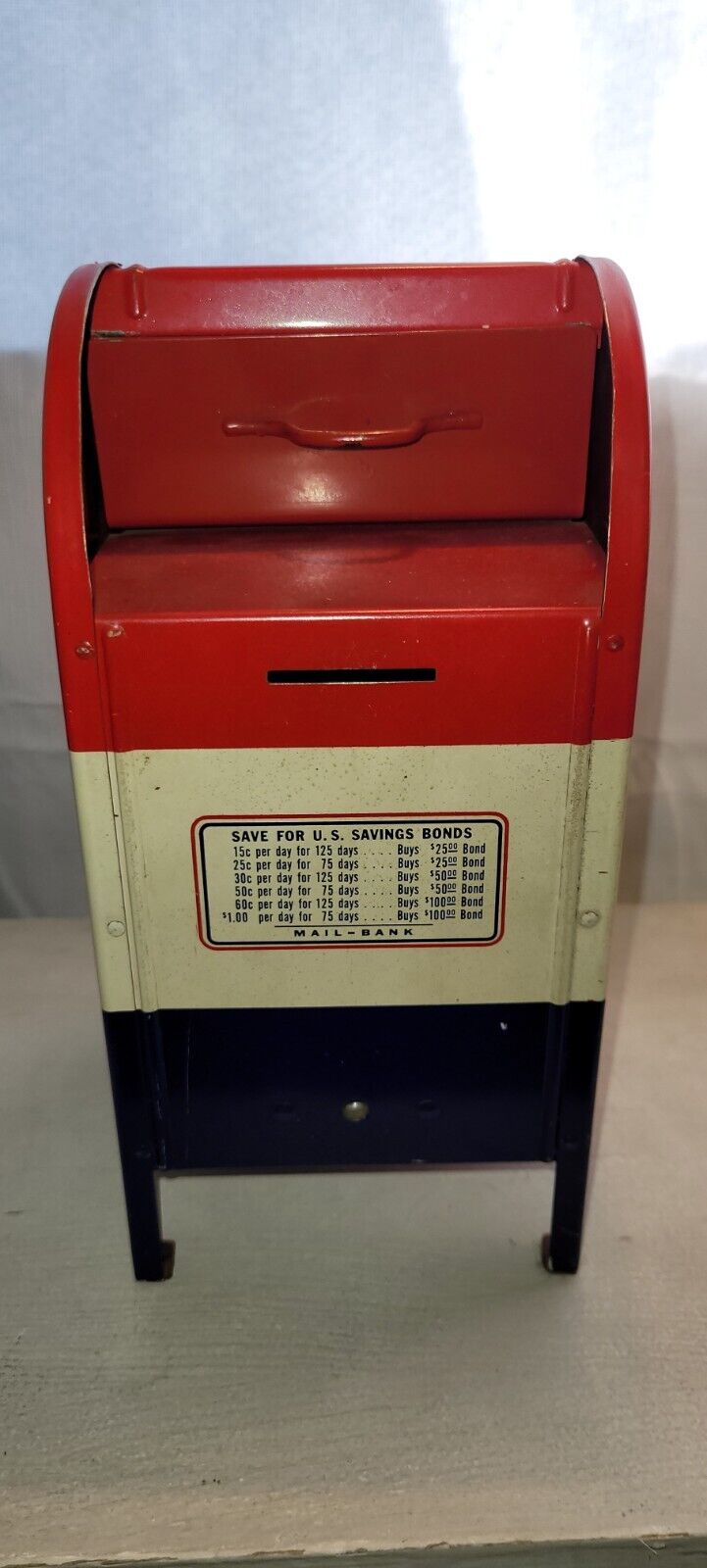 Vintage All American Metal Mailbox Red White Blue 9\