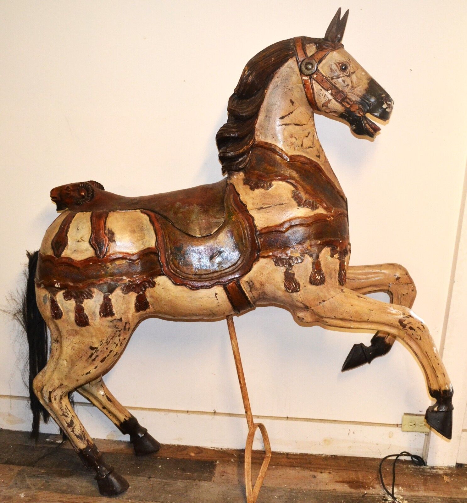 Stunning Early Antique Carved Wooden Carousel Horse 54