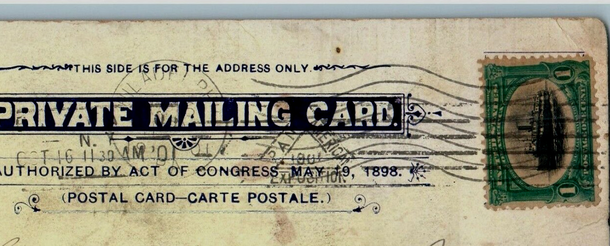 1901 Niagara Falls Souvenir Pan American Expo Diamond Cancel Steamboat Postcard