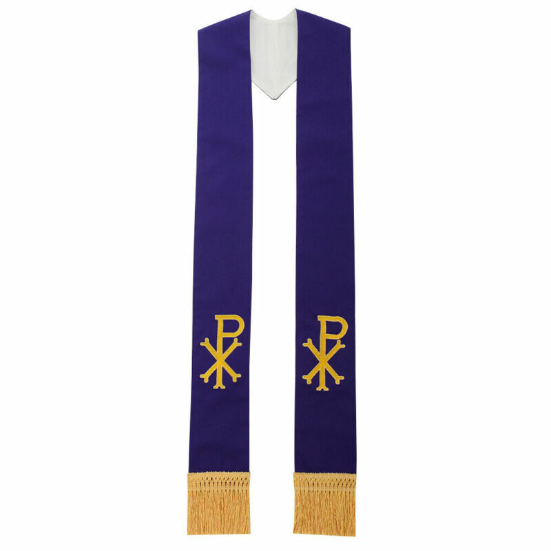 Priest Stole Reversible White Purple with PX Church Vestments Embroidery