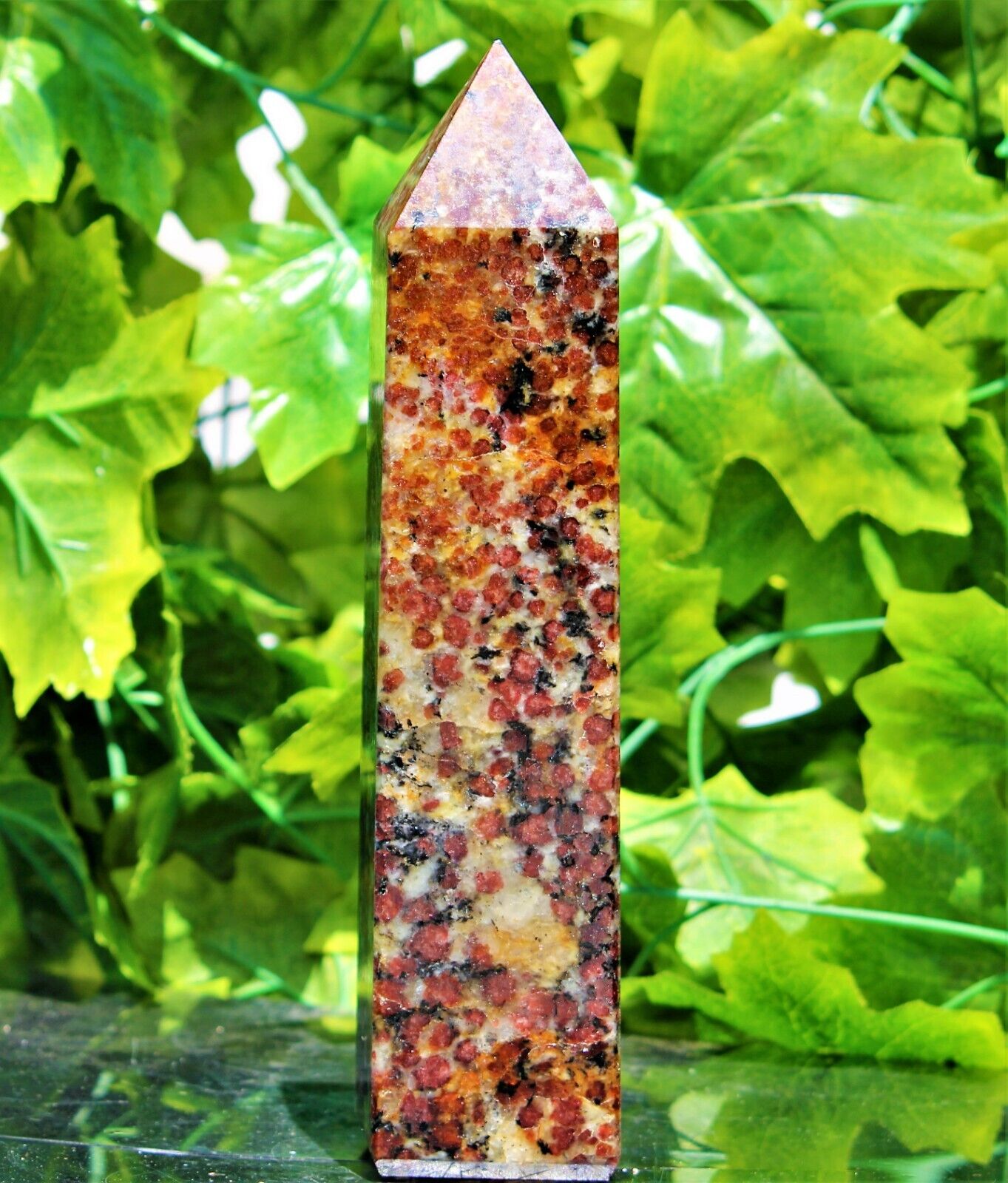 265MM Red Plum Blossom Tourmaline Crystal Quartz Chakra Healing Aura Stone Tower