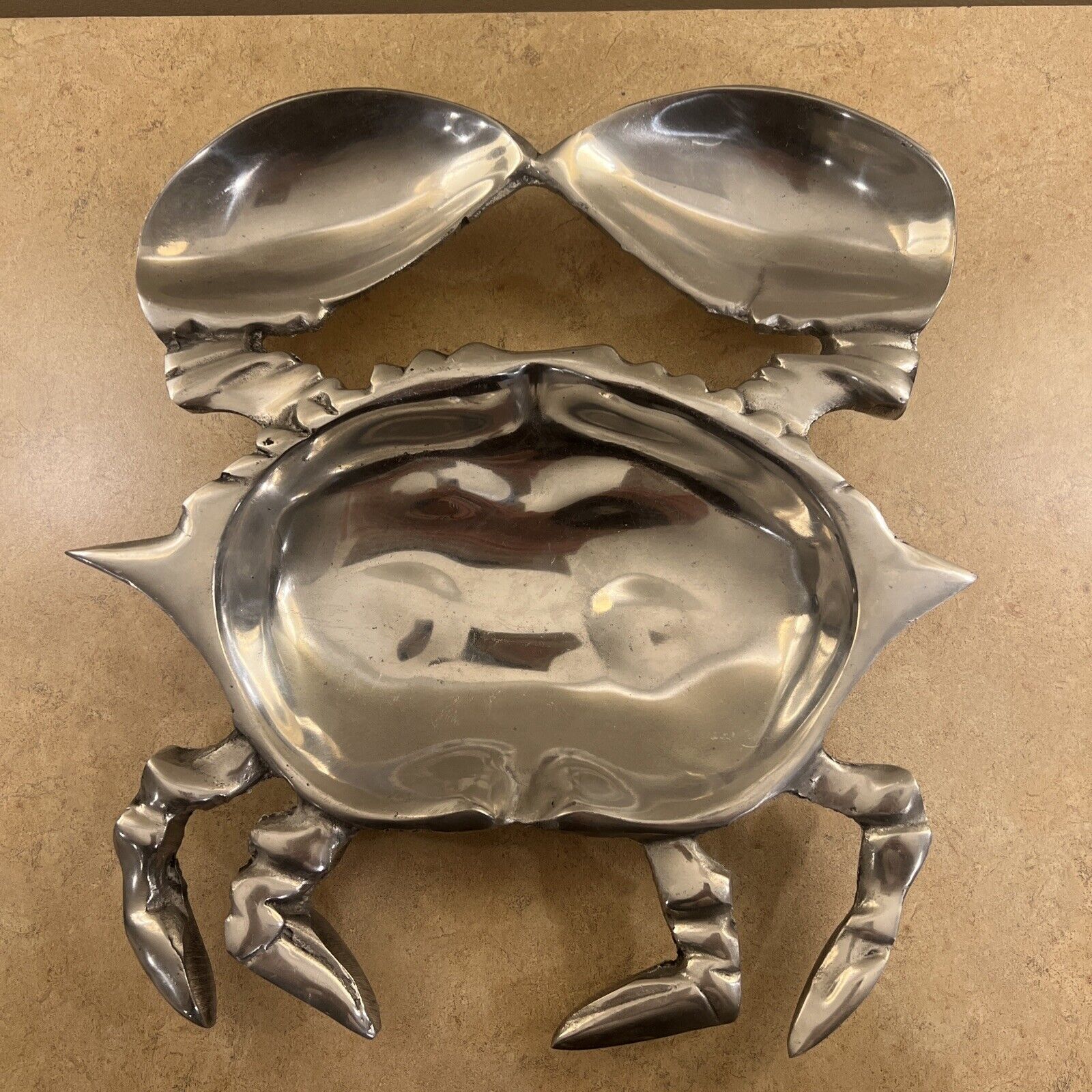 Vtg  Crab Shaped Serving Platter Aluminum Metal Chips/Dips Design Sections 12”