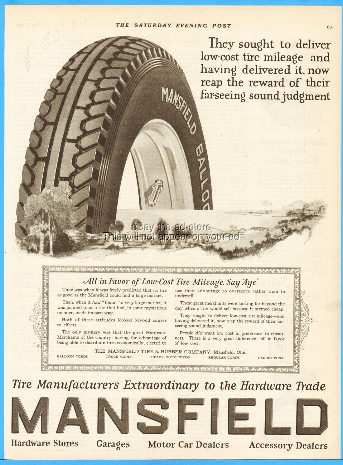 1925 Mansfield Tire and Rubber Company Mansfield Ohio Man Cave Shop Decor Ad