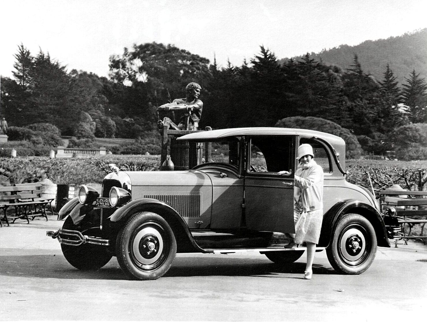 1927 SAN FRANCISCO GOLDEN GATE PARK LADY&STUDEBAKER AUTOMOBILE,STATUE~NEGATIVE